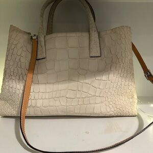 Coach Cream Crocodile Embossed Leather Tote Bag